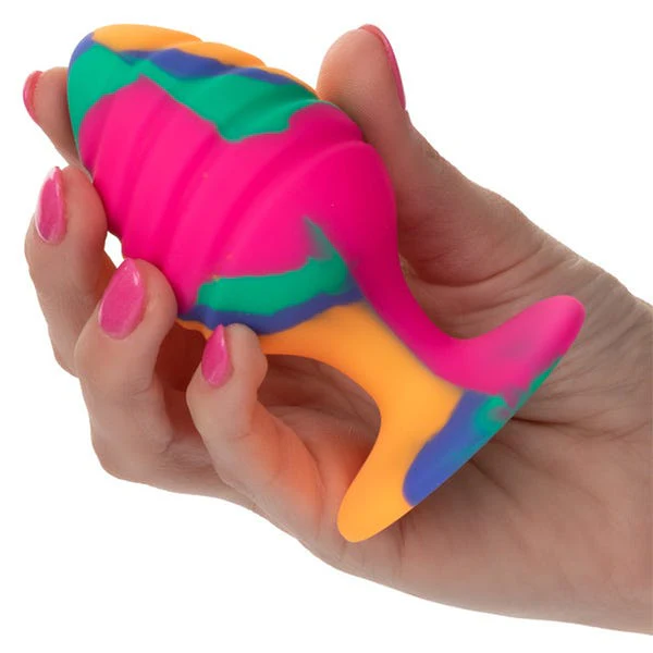 Cheeky Large Textured Silicone Tie-Dye Swirl Butt Plug - Image 5