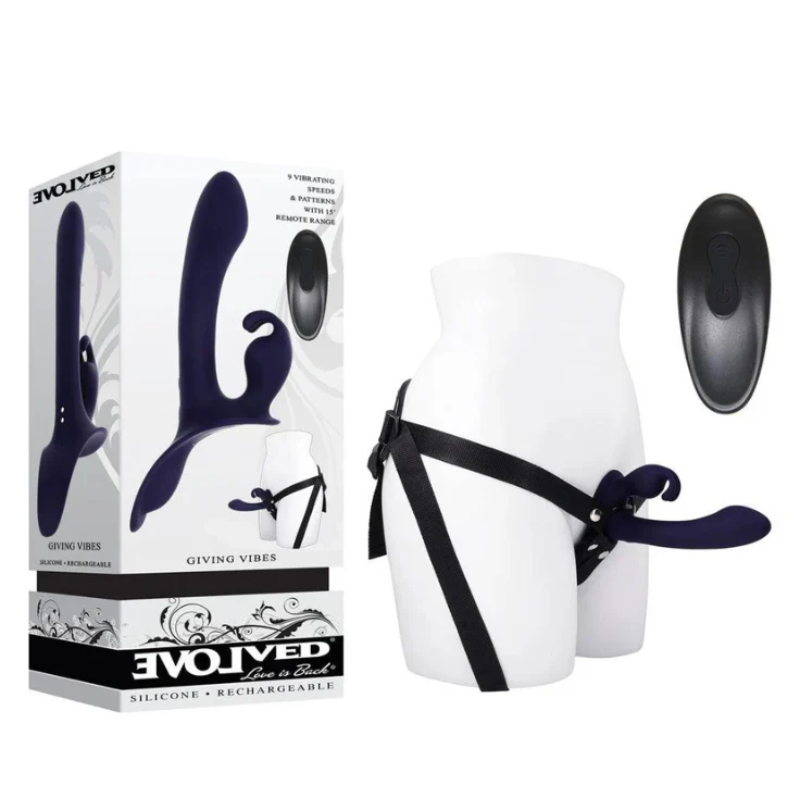 Evolved Giving Vibes Rechargeable Rabbit Vibrator Strap-on Set - Image 10