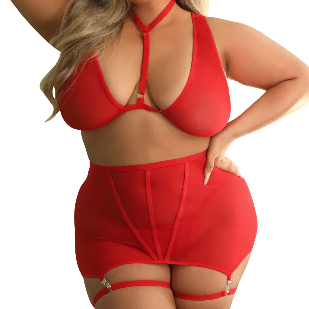 Fantasy Lingerie Tease Vaughn Bralette, Gartered Skirt & Panty Set - Image 3