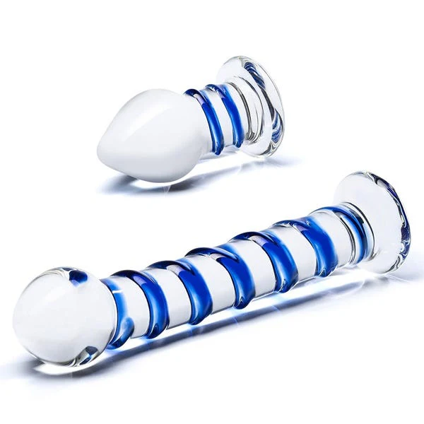 Glas Double Penetration Mr Swirly Glass Dildo and Butt Plug Set - Image 2