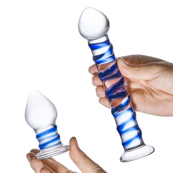 Glas Double Penetration Mr Swirly Glass Dildo and Butt Plug Set - Image 3