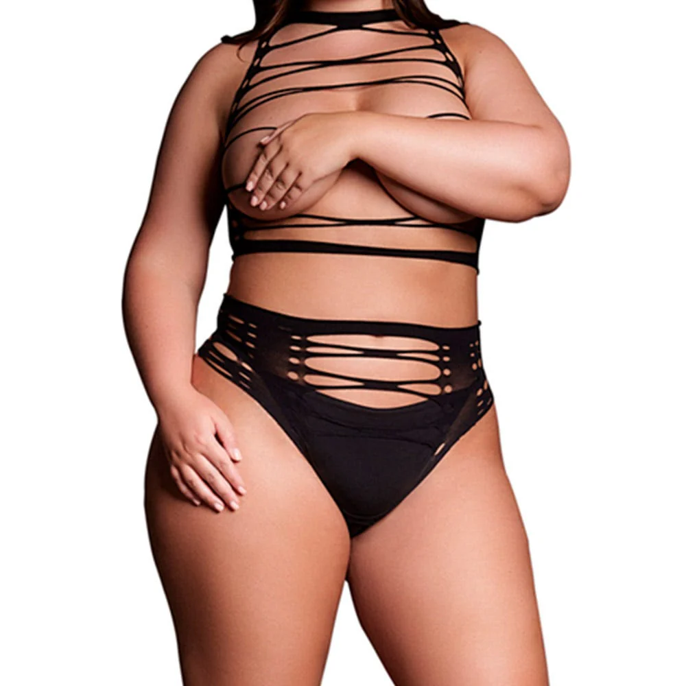 Le Desir Helike Open Cup Crop Top & Panty Set - Image 2