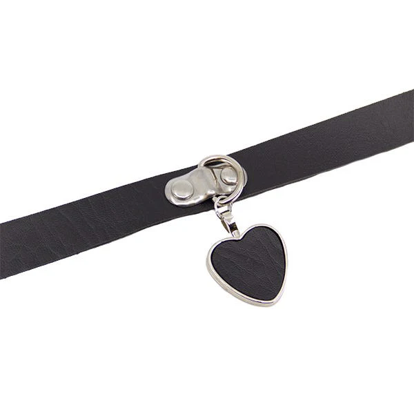 Love In Leather Black Faux Leather Heart Choker - Image 3