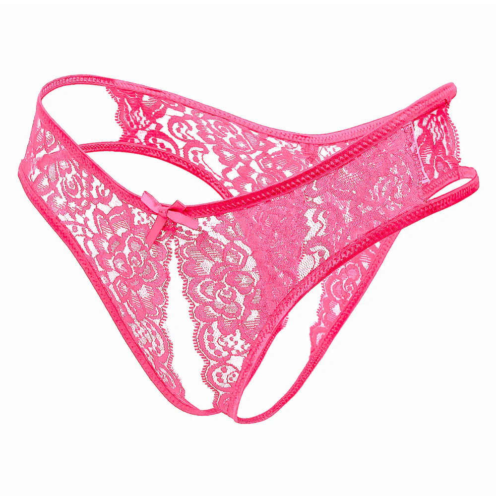 Love In Leather Crotchless Lace Panties - Image 2