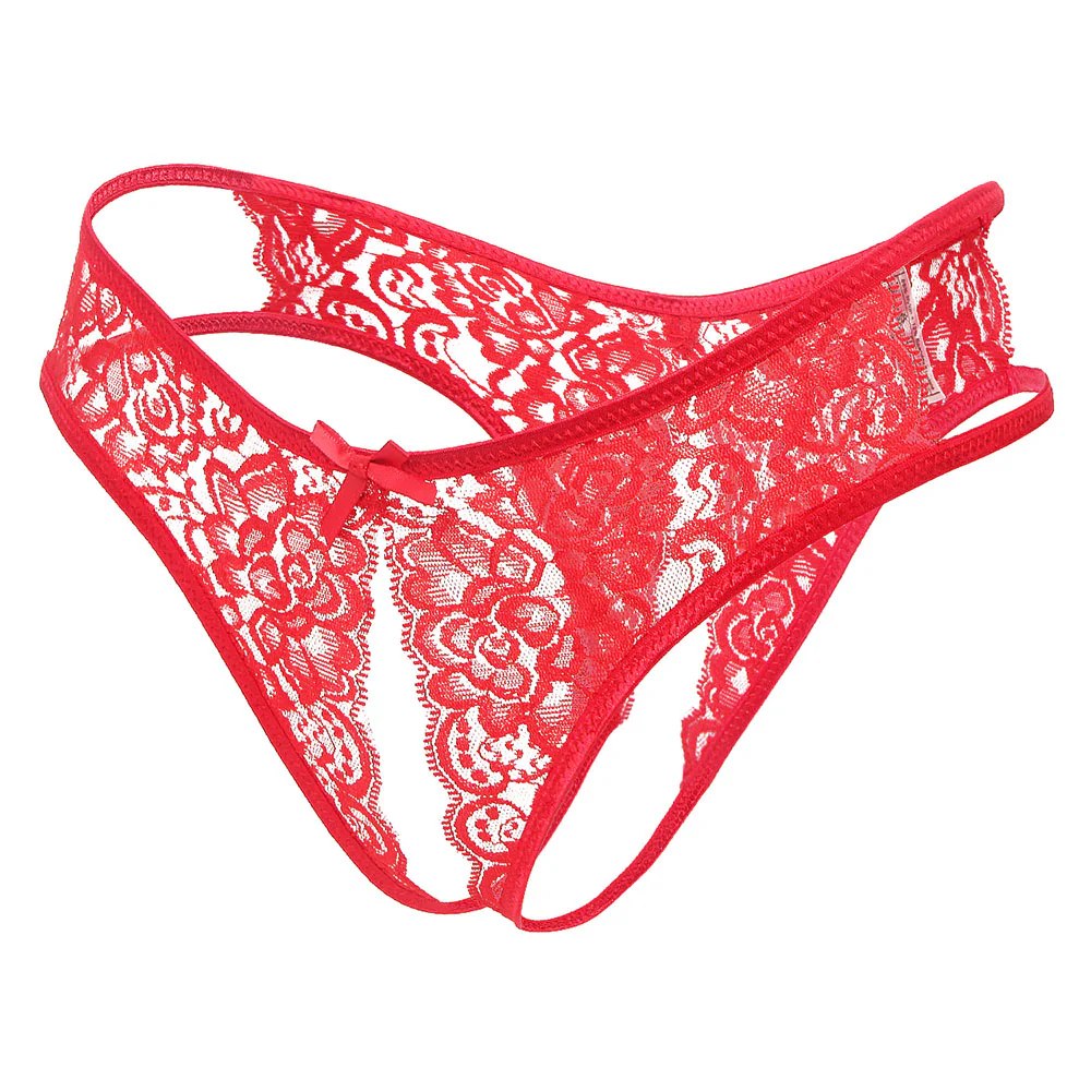 Love In Leather Crotchless Lace Panties - Image 3