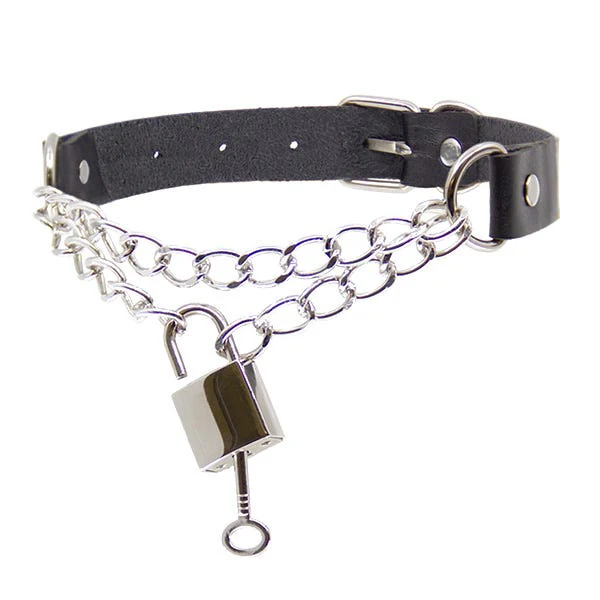 Love In Leather Faux Leather Chain Choker with Padlock - Image 2