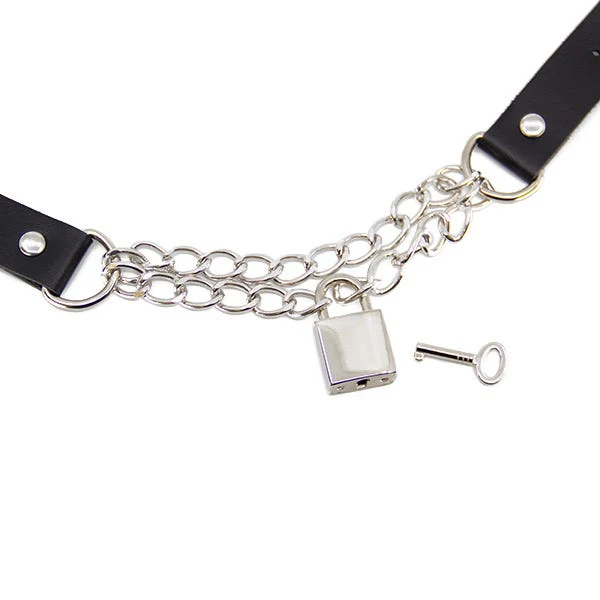 Love In Leather Faux Leather Chain Choker with Padlock - Image 3
