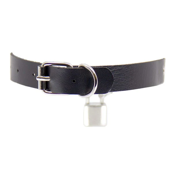 Love In Leather Faux Leather Chain Choker with Padlock - Image 4