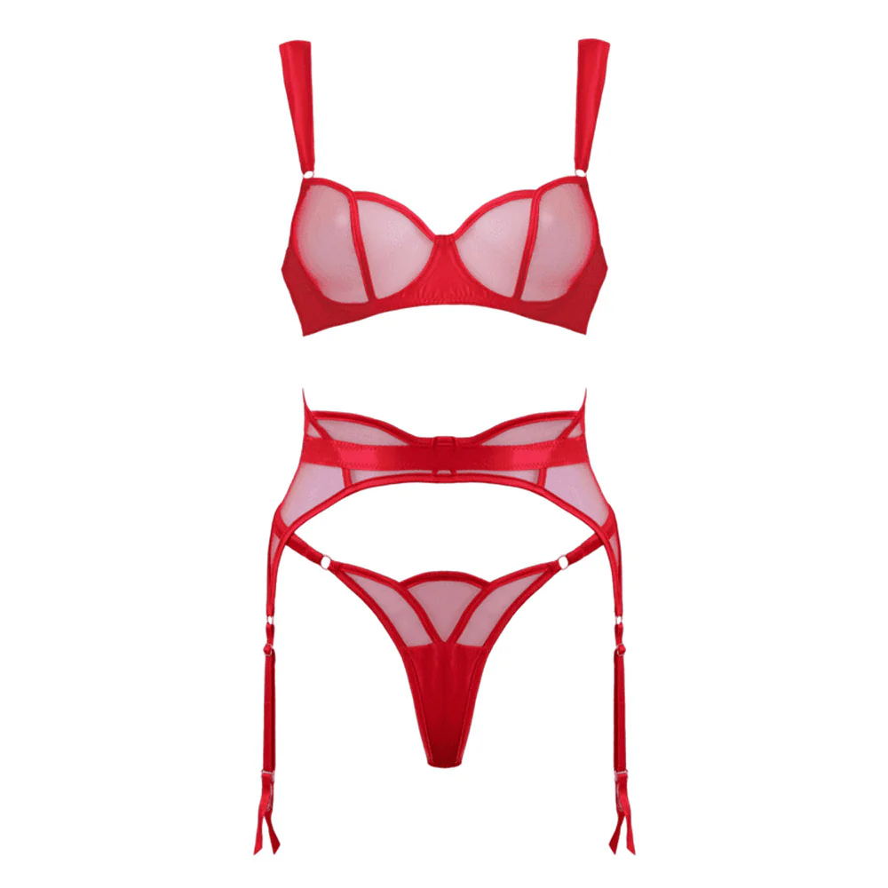 Love in Leather Muse Sheer Mesh & Satin 3 Piece Set - Image 2