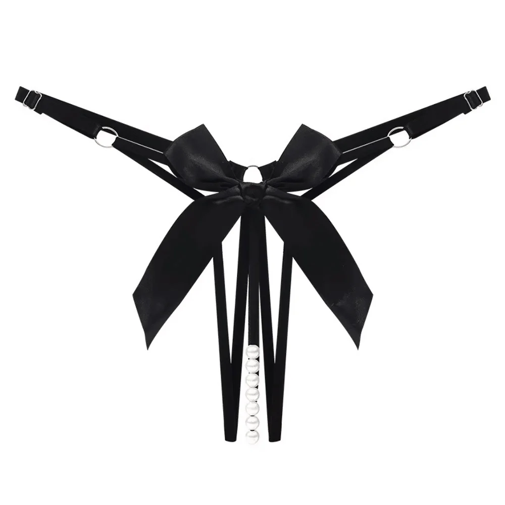 Love In Leather Pearl Bow Crotchless Panties