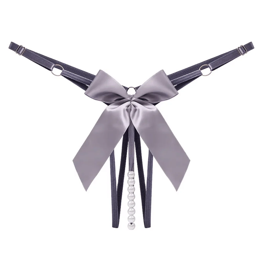 Love In Leather Pearl Bow Crotchless Panties - Image 3