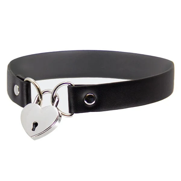 Love In Leather Silver Heart Padlock Choker - Image 2