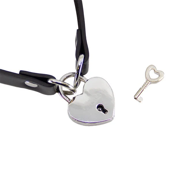 Love In Leather Silver Heart Padlock Choker - Image 3