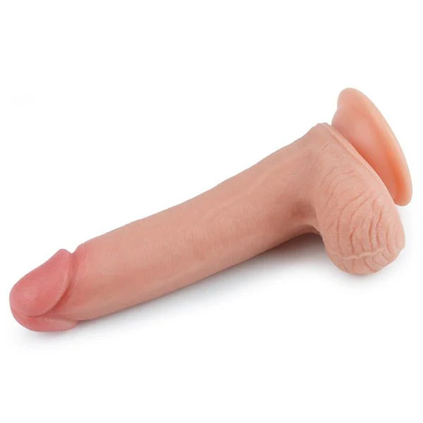 Nature Cock 8-Inch Dual Layered Straight Platinum Silicone Dildo with Balls - Image 2