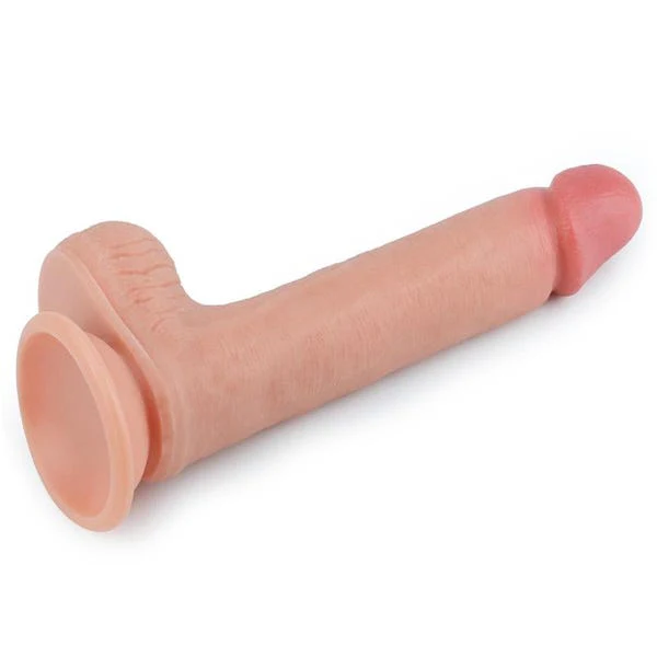 Nature Cock 8-Inch Dual Layered Straight Platinum Silicone Dildo with Balls - Image 3