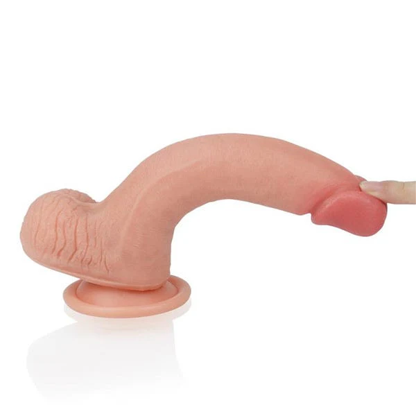 Nature Cock 8-Inch Dual Layered Straight Platinum Silicone Dildo with Balls - Image 4
