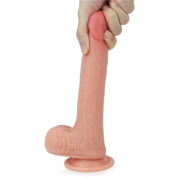 Nature Cock 8-Inch Dual Layered Straight Platinum Silicone Dildo with Balls - Image 5