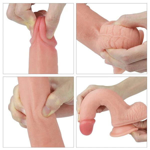 Nature Cock 8-Inch Dual Layered Straight Platinum Silicone Dildo with Balls - Image 6