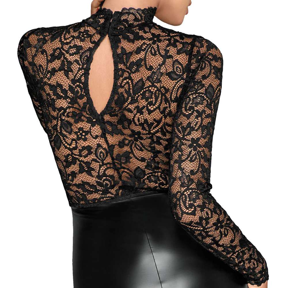 Noir Midi Dress with Soft Lace Top - Image 2