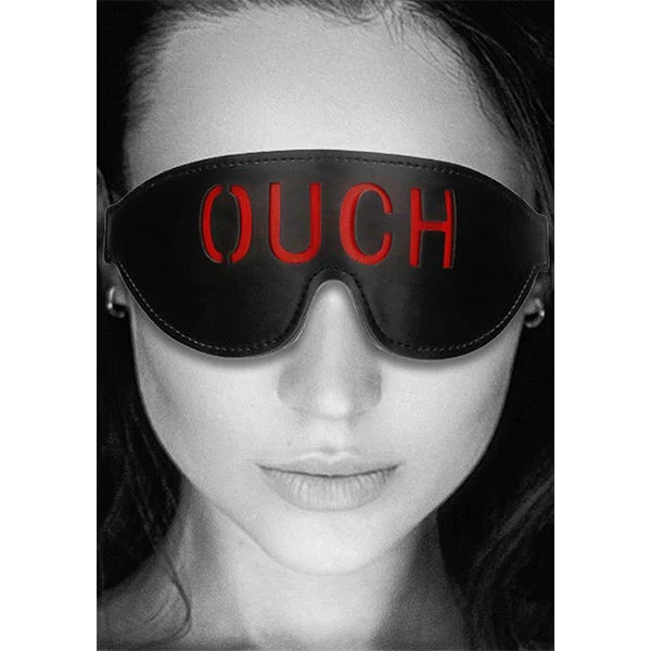 Ouch Black & White Stitched Leather Logo Eye Mask - Image 3
