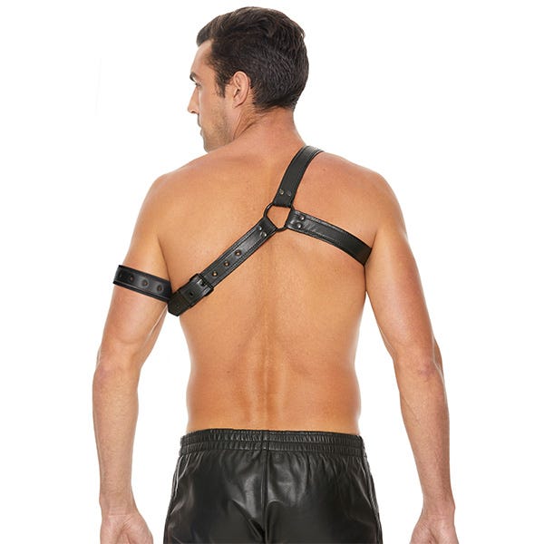 Ouch! Bonded Leather Gladiator Harness with Armband - Image 5