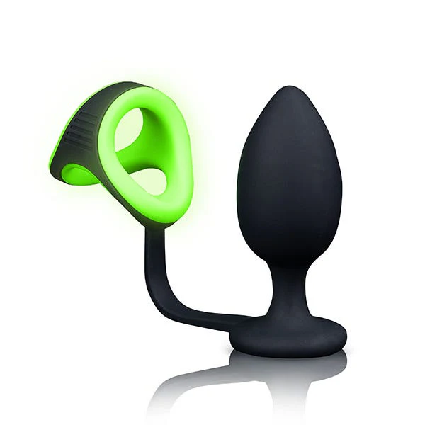 Ouch! Butt Plug  with Glow In The Dark Cock Ring and Ball Strap