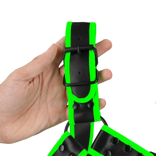 Ouch! Glow In the Dark Bonded Leather Bulldog Harness with Buckles - Image 2