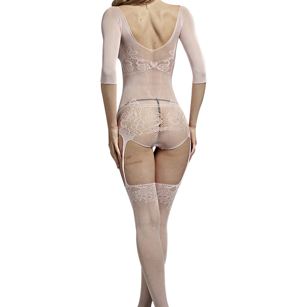 Love in Leather Rimes Blush Bodysuit with attached Garter Stockings - Image 2